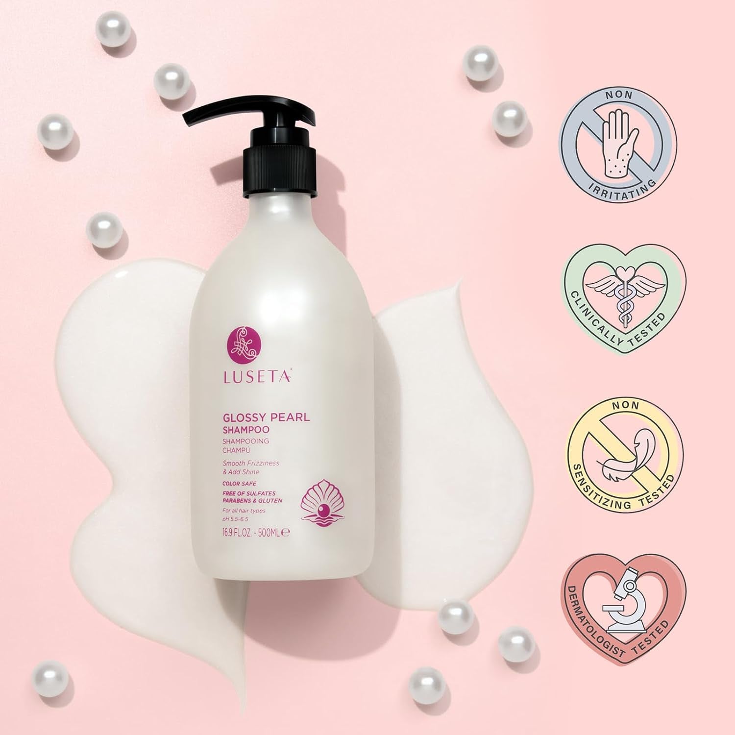 Glossing Pearl Shampoo and Conditioner Set 2 * 16.9 Fl Oz | Shine Boosting Sulfate Free for Color Treated Hair, Argan Oil Moisturizing Frizz Control Smoothing for Dry Damaged Hair