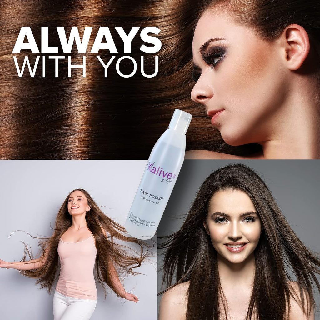 KALIVE Hair Polish with Coconut Oil - Nourishing, Smoothing for Frizzy, Dry, and Damaged Hair - 12 Oz, Anti-Frizz Product
