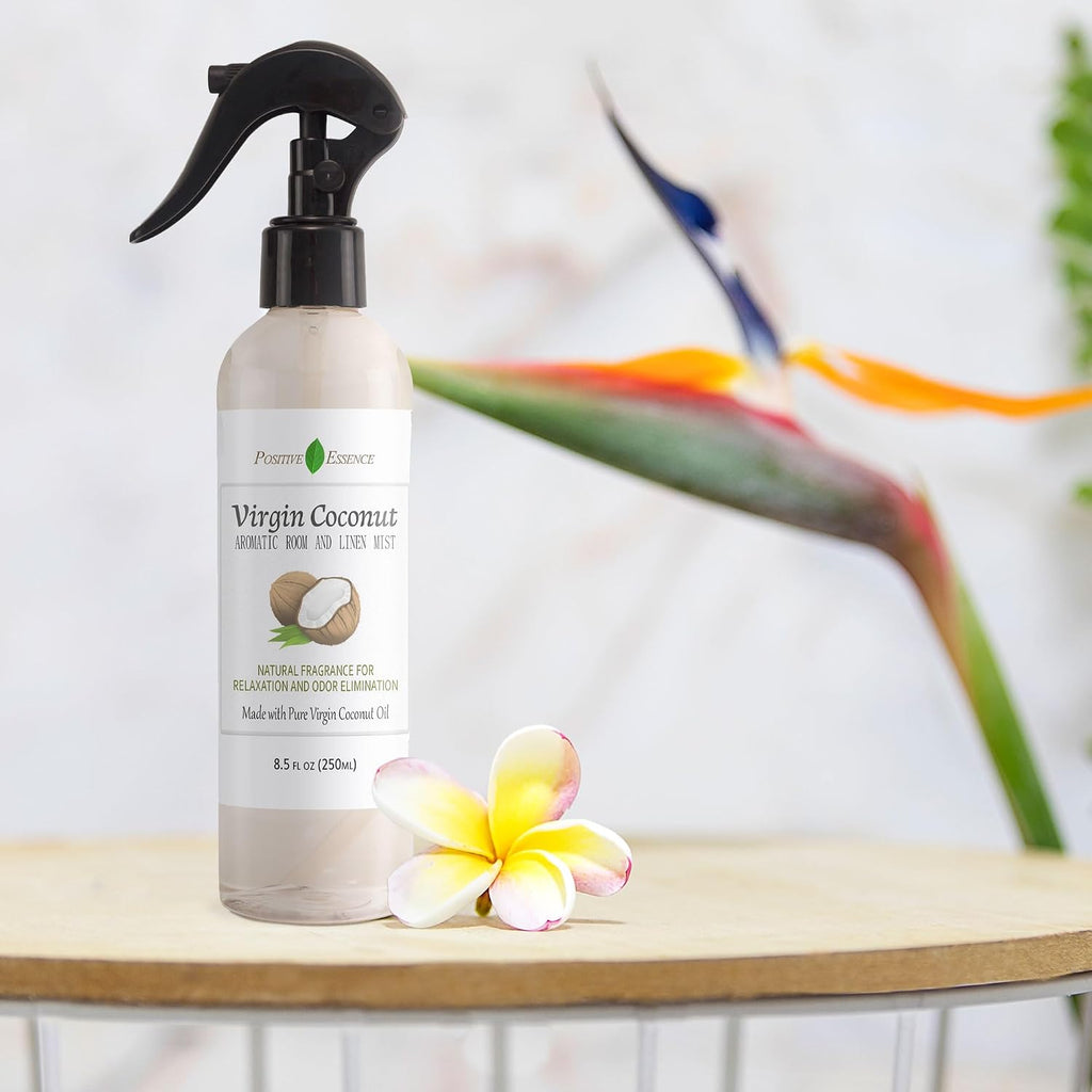 Virgin Coconut Linen and Room Spray, Natural Aromatic Mist Made with Pure Virgin Coconut Oil, Relax Your Body & Mind, Perfect as a Bathroom Air Freshener Odor Eliminator