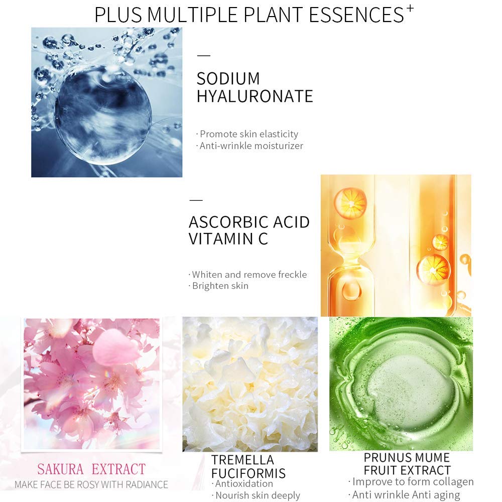 Sakura Face Fluid Essence Moisturizing Skin Shining Cherry Blossom Hyaluronic Acid Serum Essence Shrink Pores Tightening Skin Face Solution (17Ml)