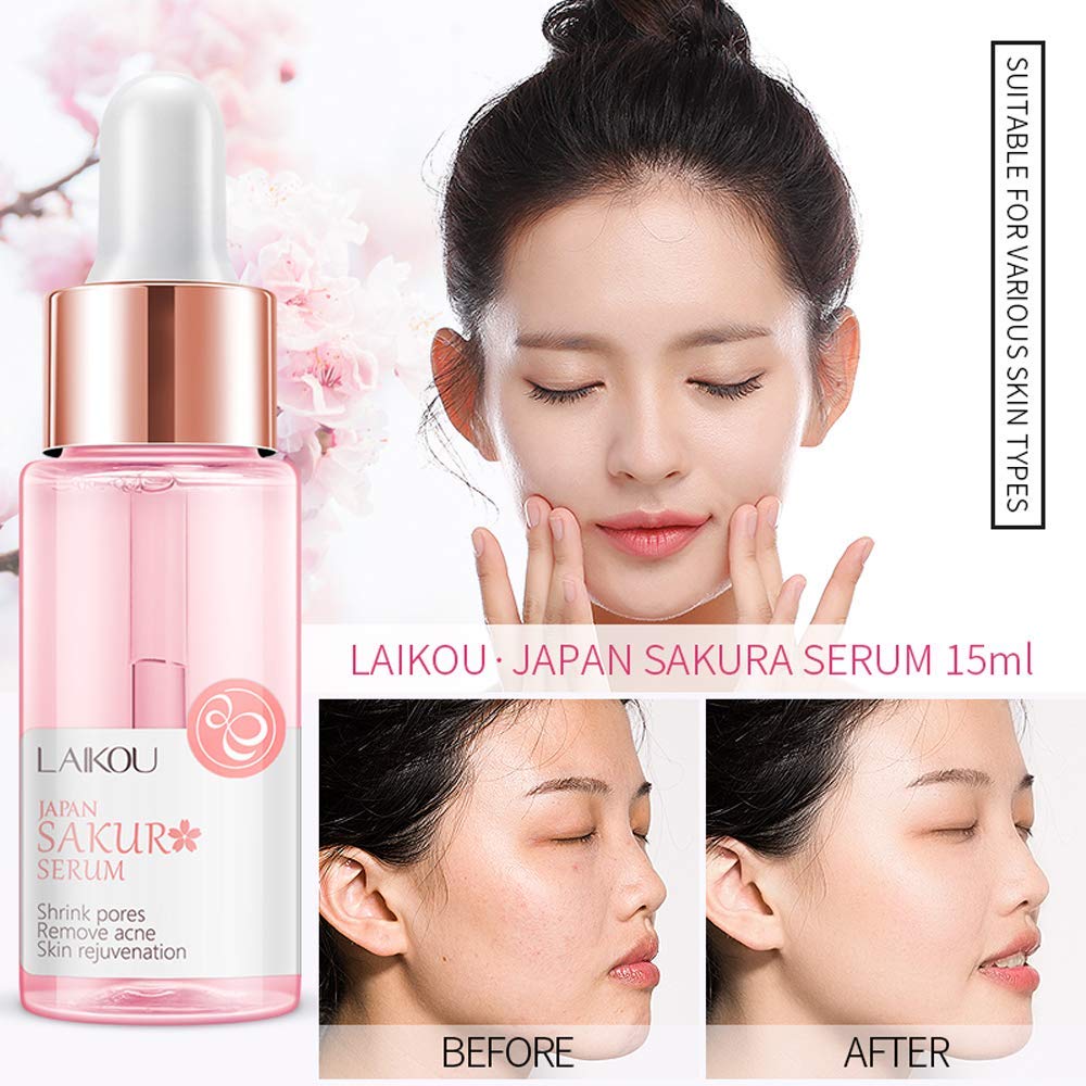Sakura Face Fluid Essence Moisturizing Skin Shining Cherry Blossom Hyaluronic Acid Serum Essence Shrink Pores Tightening Skin Face Solution (17Ml)