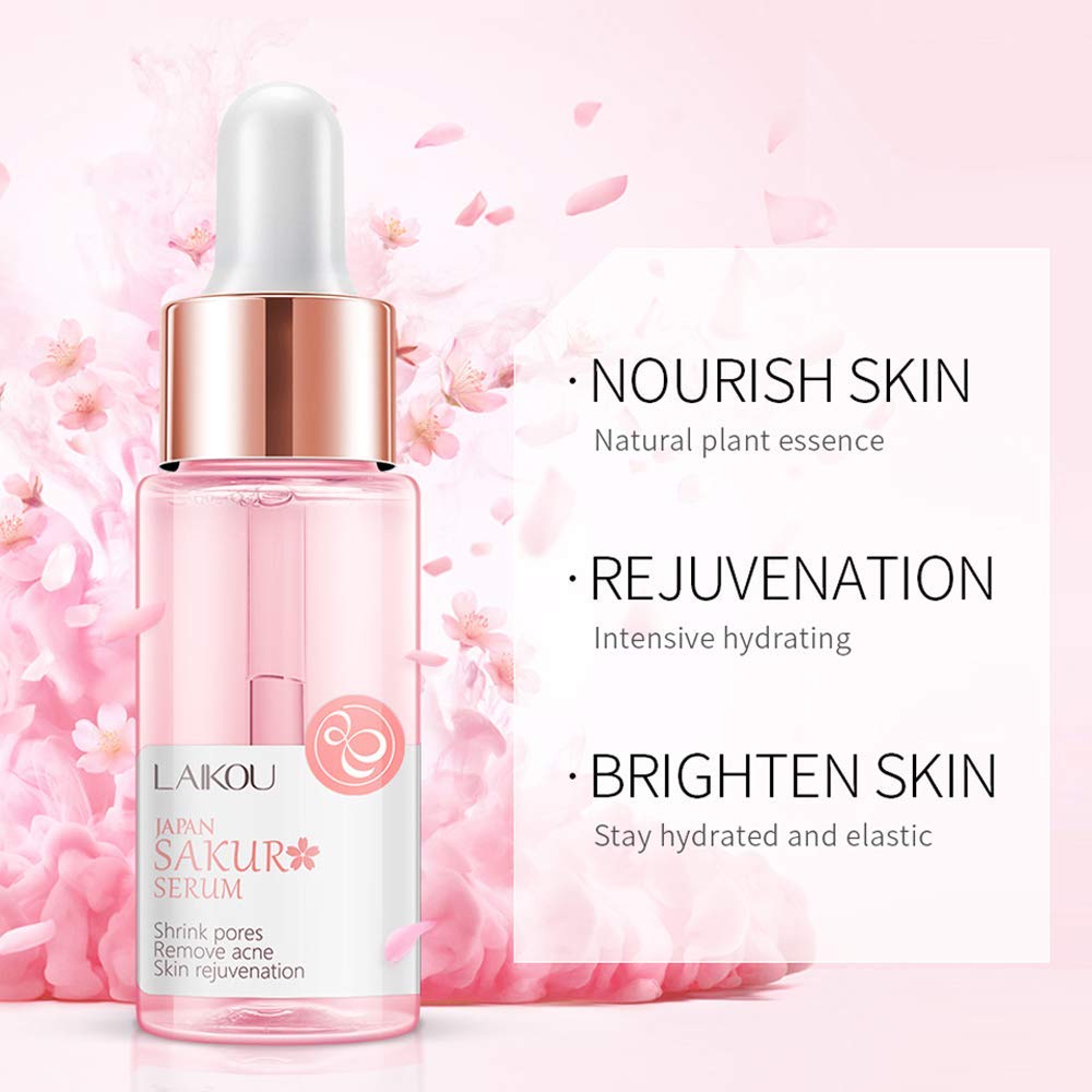 Sakura Face Fluid Essence Moisturizing Skin Shining Cherry Blossom Hyaluronic Acid Serum Essence Shrink Pores Tightening Skin Face Solution (17Ml)