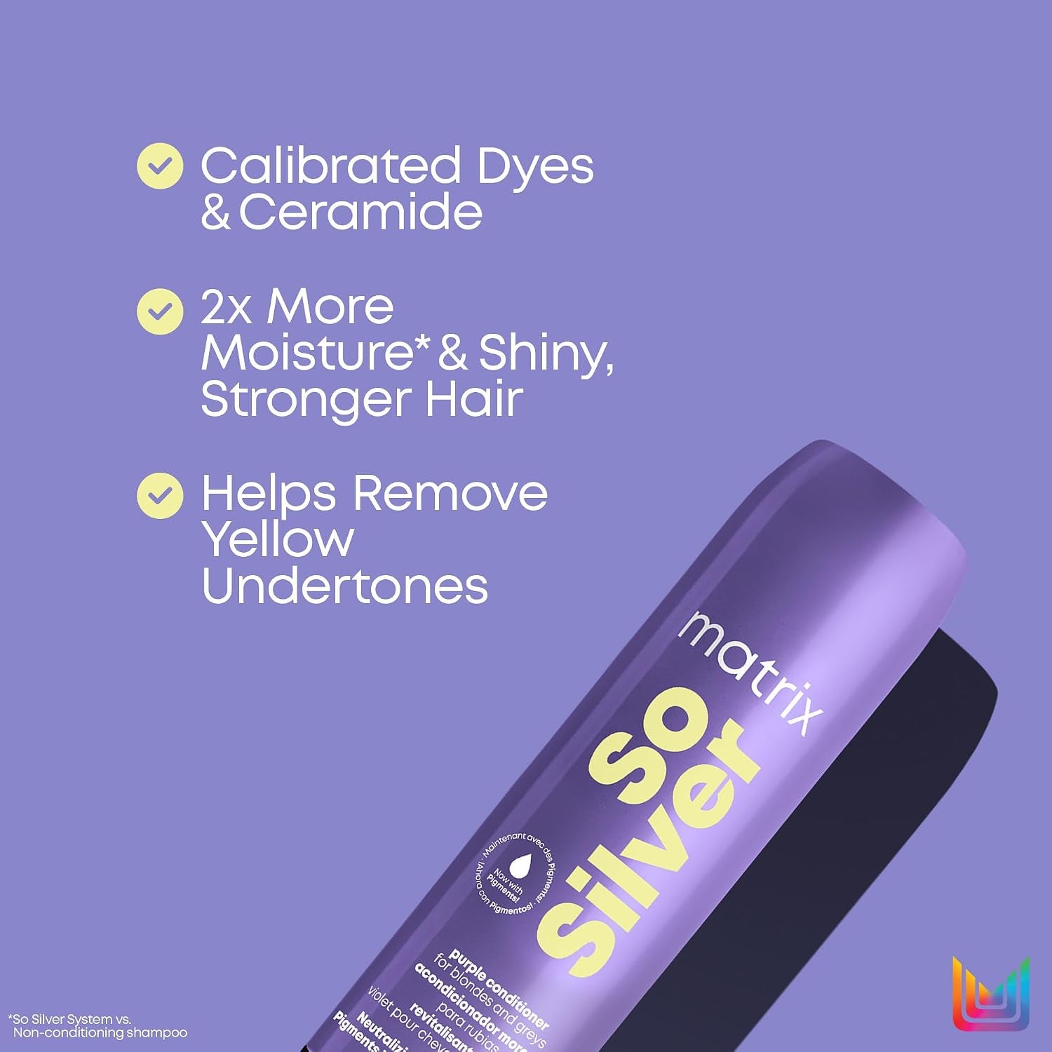 Matrix so Silver Purple Conditioner - Removes Brassy Yellow Undertones, Color Depositing & Toning for Vibrant Blonde Hair, Pigmented Conditioner for Blondes and Greys, Vegan