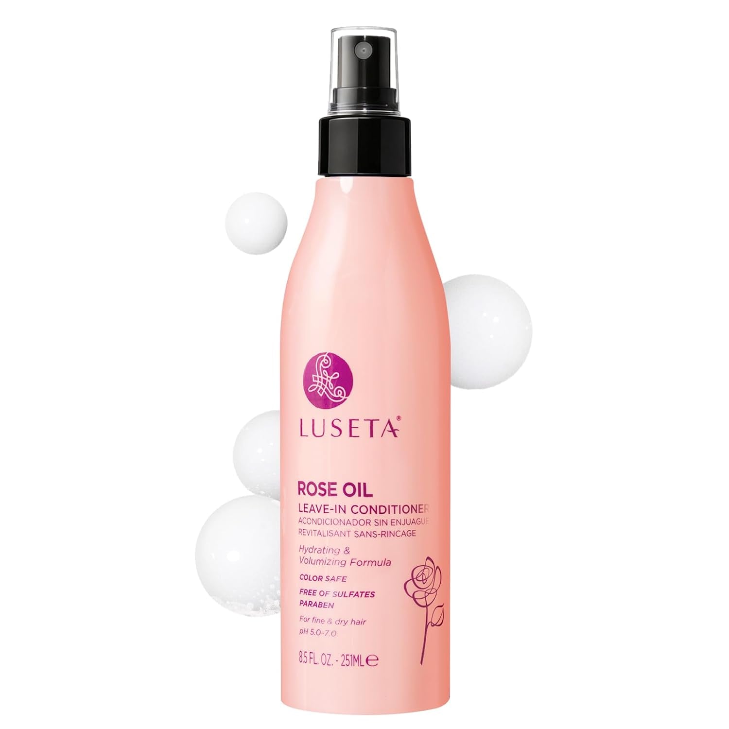 Luseta Rose Oil Leave-In Spray – Smooths Fine Hair & Adds Shine, 8.5Oz | Nourishes Fine, Dry Hair with Rose Oil, Adds Shine and Volume. Sulfate-Free, Paraben-Free, Color-Safe