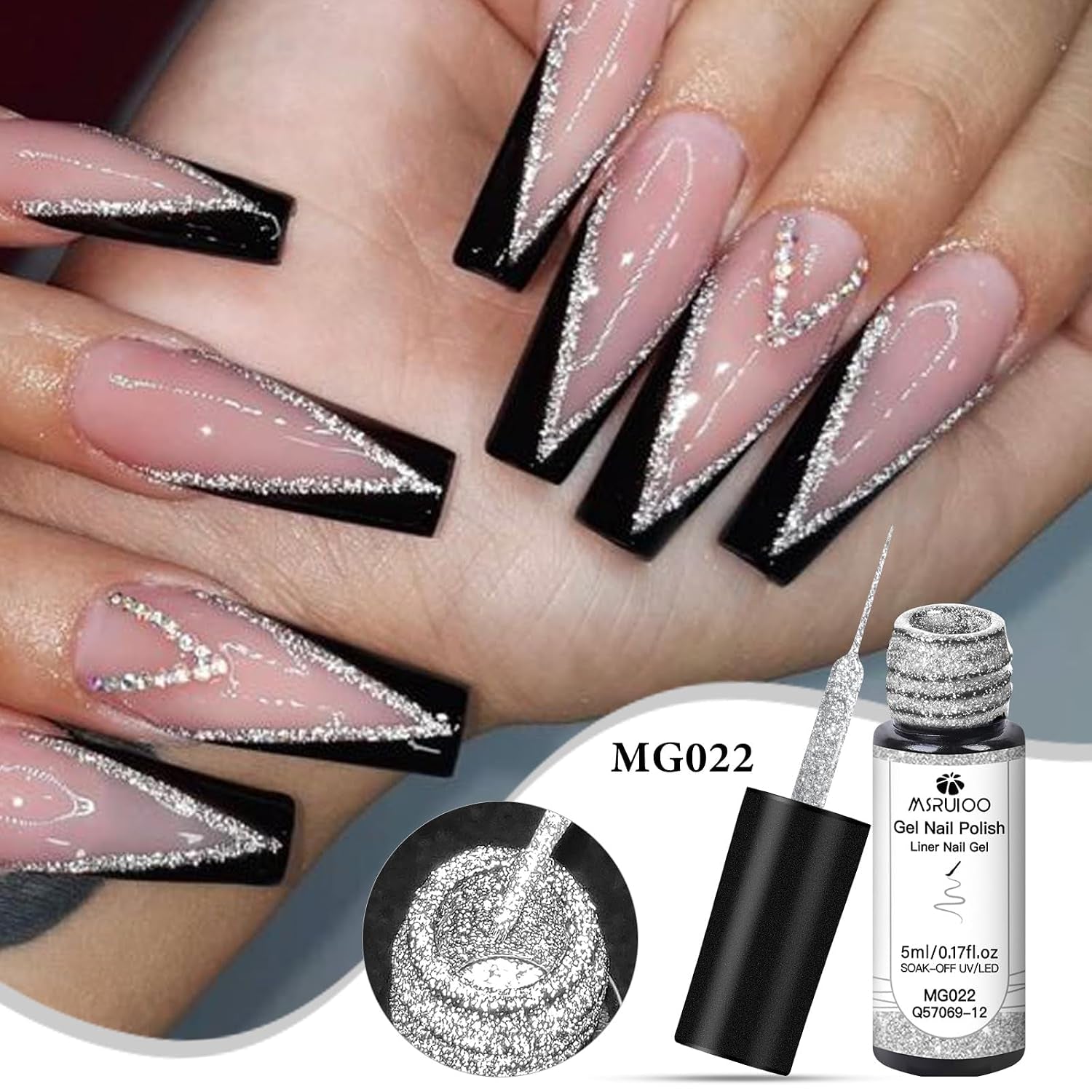 6Pcs Nail Art Gel Liner Glitter Gel Nail Polish Soak off Uv Lamp for Thin French Line Nails Manicure Nails Art Brush Paint Manicure at Home
