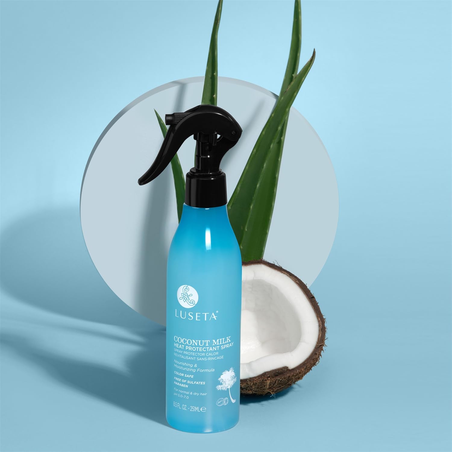 Luseta Coconut Milk Heat Protection Spray for Hair Styling, Preventing Heat Damage and Breakage for Women and Men 8.5Oz | Thermal Protection, Coconut Milk, Moisturizes Damaged Hair, Reduces Frizz, Hair Styling Spray，For Women and Men