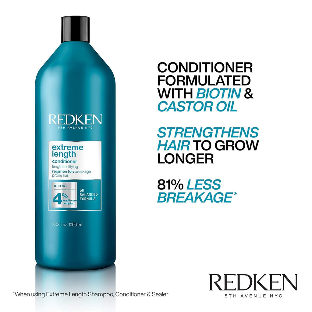 Redken Extreme Length Biotin Conditioner for Longer Hair – Promotes Healthy Hair Growth, Strengthens & Detangles Damaged Hair, Infused with Biotin & Castor Oil​