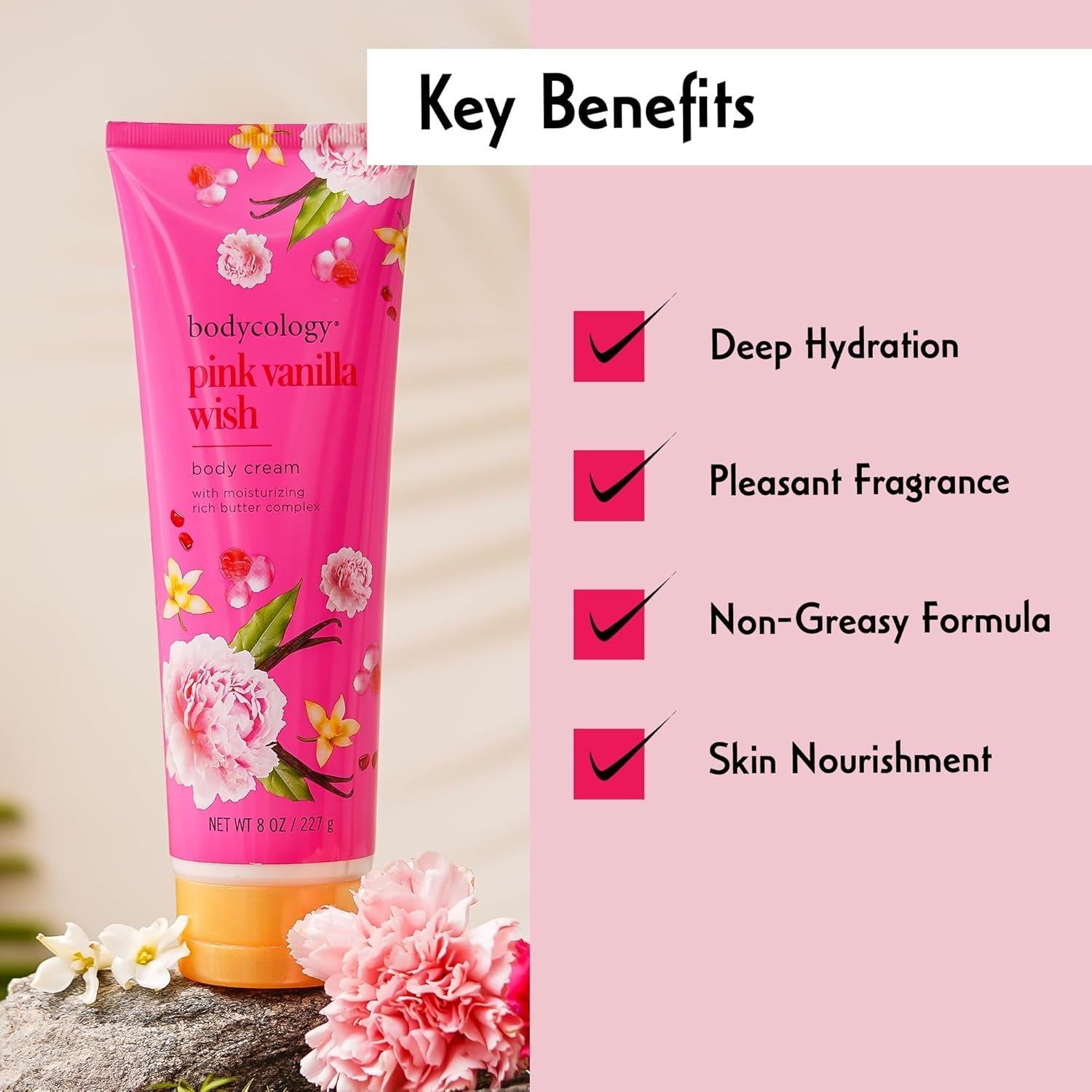 Shea Butter Body Cream, Pink Vanilla Wish, 8 Oz
