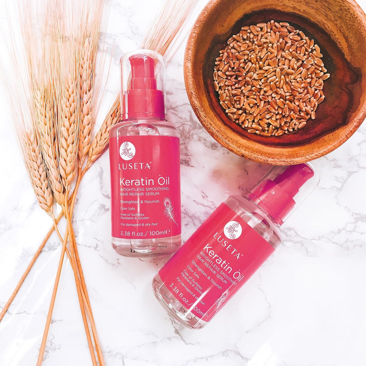 Luseta Keratin Hair Oil Serum for Dry Damaged Color Treated Hair 3.38 Oz | Weightless Keratin Hair Oil Helps Smooth Frizz, Add Shine, and Condition Dry Ends for Softer-Looking Hair.