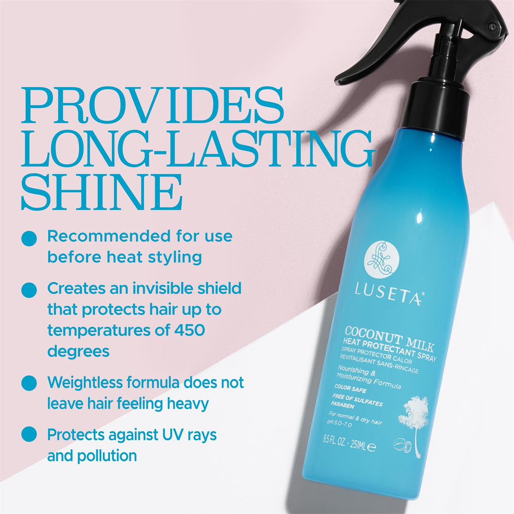 Luseta Coconut Milk Heat Protection Spray for Hair Styling, Preventing Heat Damage and Breakage for Women and Men 8.5Oz | Thermal Protection, Coconut Milk, Moisturizes Damaged Hair, Reduces Frizz, Hair Styling Spray，For Women and Men