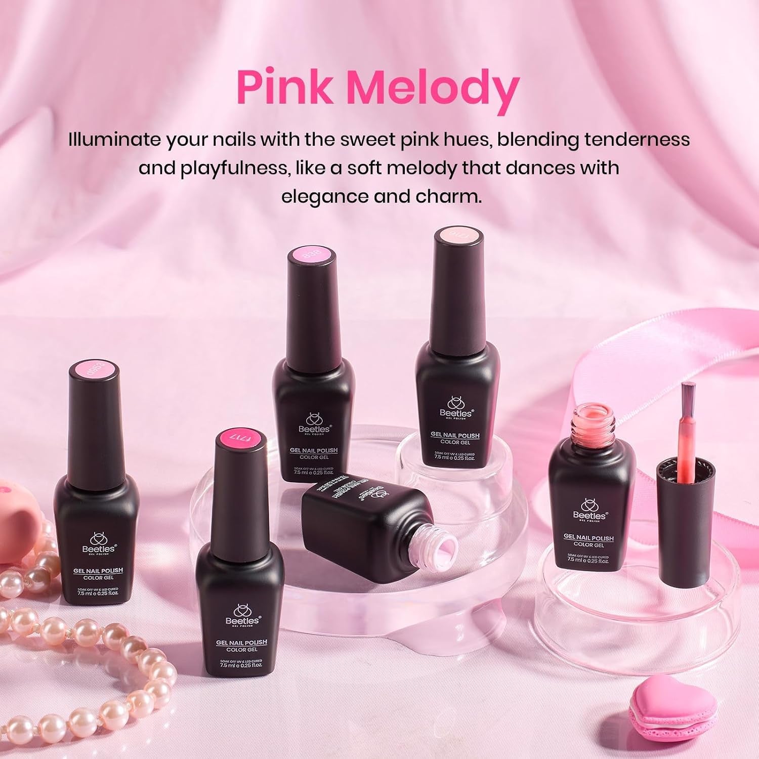 Beetles Pink Gel Polish Set, Pink Melody, 6 Colors Gel Nail Polish Set | Nude Light Hot Dark Pink Shades, Soak-Off UV LED, Long-Lasting Nails Art for Salon, Home DIY & Holiday Manicures
