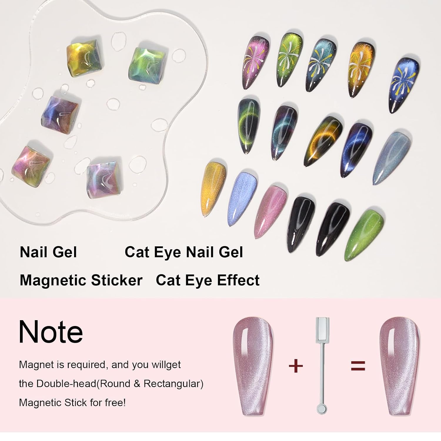 9D Cat Eye Gel Nail Polish, 7.5Ml*6 with Magnets Stick, Galaxy Chameleon Effect Silky Cat Eye Nail Gel Soak off Nail Art Salon Manicure Home Ladies Gift