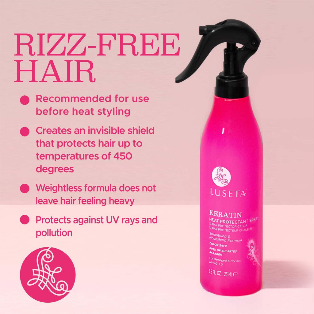 Luseta Keratin Heat Protectant Spray for Dry & Damaged Hair, 8.5 Oz | Thermal Protection, Repairs & Strengthens, Frizz Control, Split End Care, Smoothing Treatment, Lightweight Formula