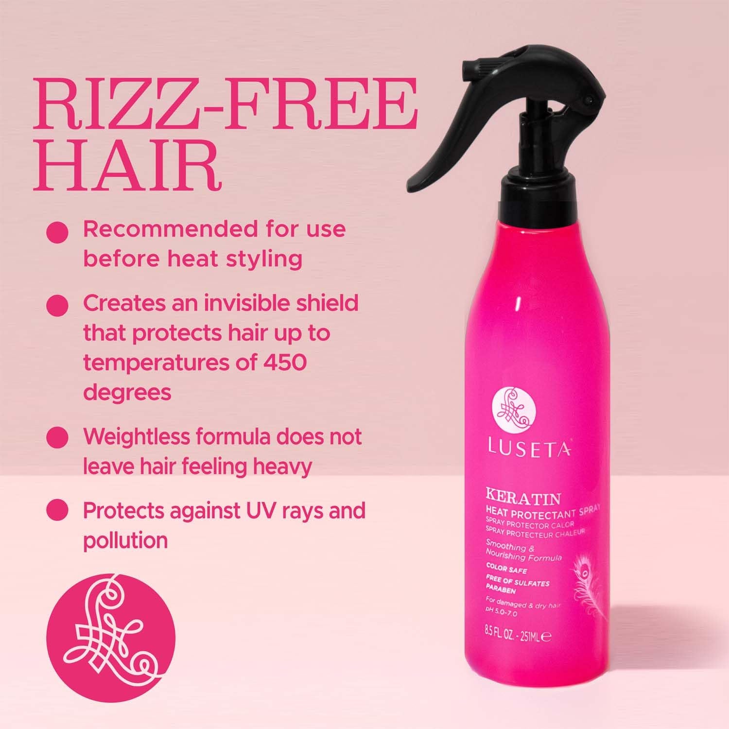 Luseta Keratin Heat Protectant Spray for Dry & Damaged Hair, 8.5 Oz | Thermal Protection, Repairs & Strengthens, Frizz Control, Split End Care, Smoothing Treatment, Lightweight Formula