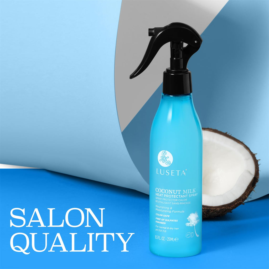 Luseta Coconut Milk Heat Protection Spray for Hair Styling, Preventing Heat Damage and Breakage for Women and Men 8.5Oz | Thermal Protection, Coconut Milk, Moisturizes Damaged Hair, Reduces Frizz, Hair Styling Spray，For Women and Men