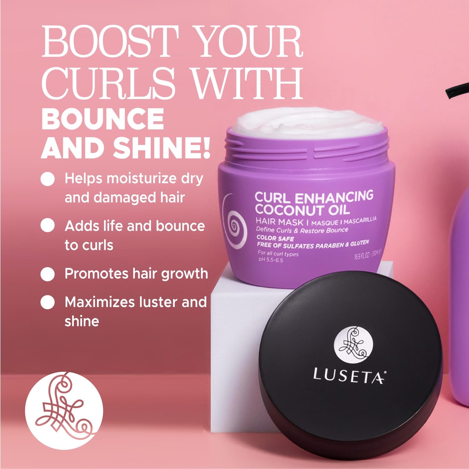 Luseta Curly Hair Mask with Coconut Oil for Curly & Wavy Hair 16.9 Oz | Restores Bounce，Deep Conditioning, Smooth Shine, Easy Detangling, Improves Manageability, Healthy-Looking Hair