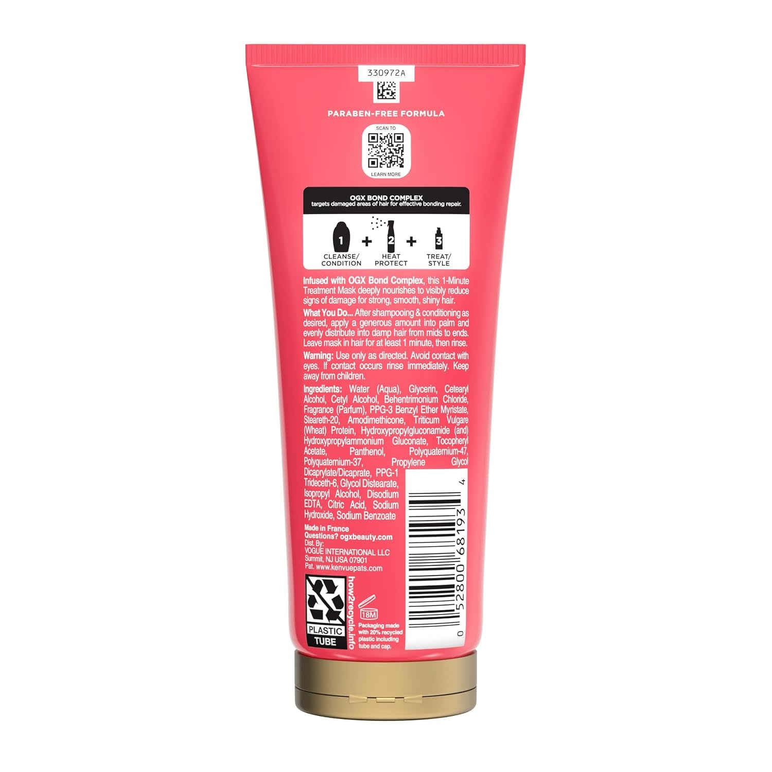 OGX Repair & Protect Bond Protein Repair 1-Minute Treatment Mask, Deep Conditioning Hair Mask Rapidly Repairs for Shiny, Smooth Hair That Lasts between Washes, 6.7 Fl. Oz