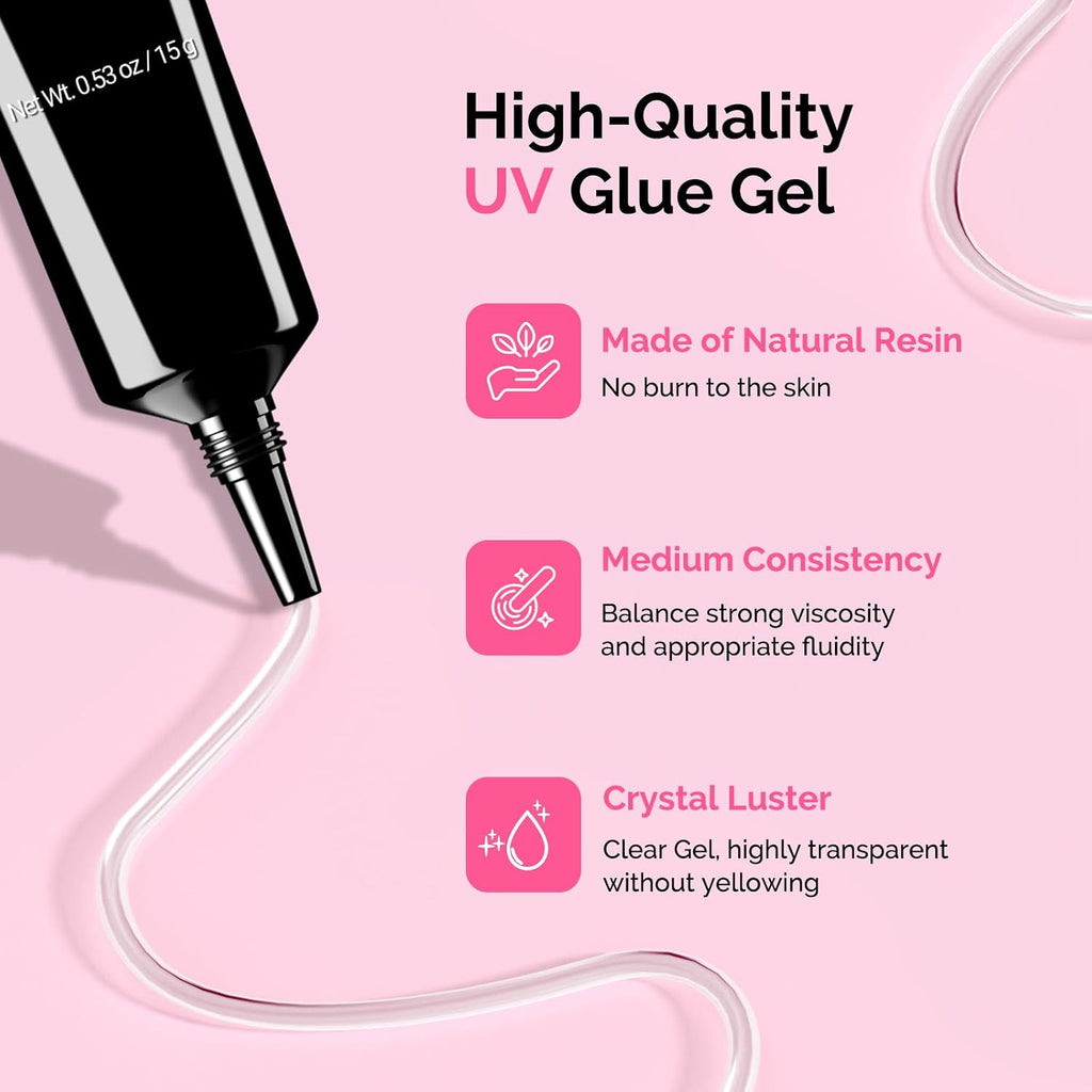 Nail Rhinestone Glue Set, 3D Gel Nail Art Design Strong Adhesive Nail Gem Glue for Nail Charms Gems Jewelry Decoration DIY Manicured at Home Cured Need Beauty Gifts for Women