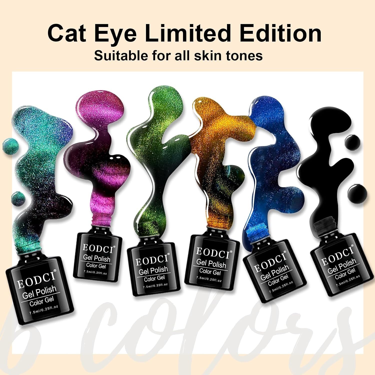 9D Cat Eye Gel Nail Polish, 7.5Ml*6 with Magnets Stick, Galaxy Chameleon Effect Silky Cat Eye Nail Gel Soak off Nail Art Salon Manicure Home Ladies Gift
