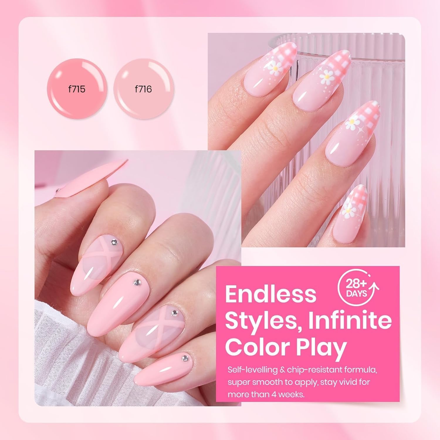 Beetles Pink Gel Polish Set, Pink Melody, 6 Colors Gel Nail Polish Set | Nude Light Hot Dark Pink Shades, Soak-Off UV LED, Long-Lasting Nails Art for Salon, Home DIY & Holiday Manicures