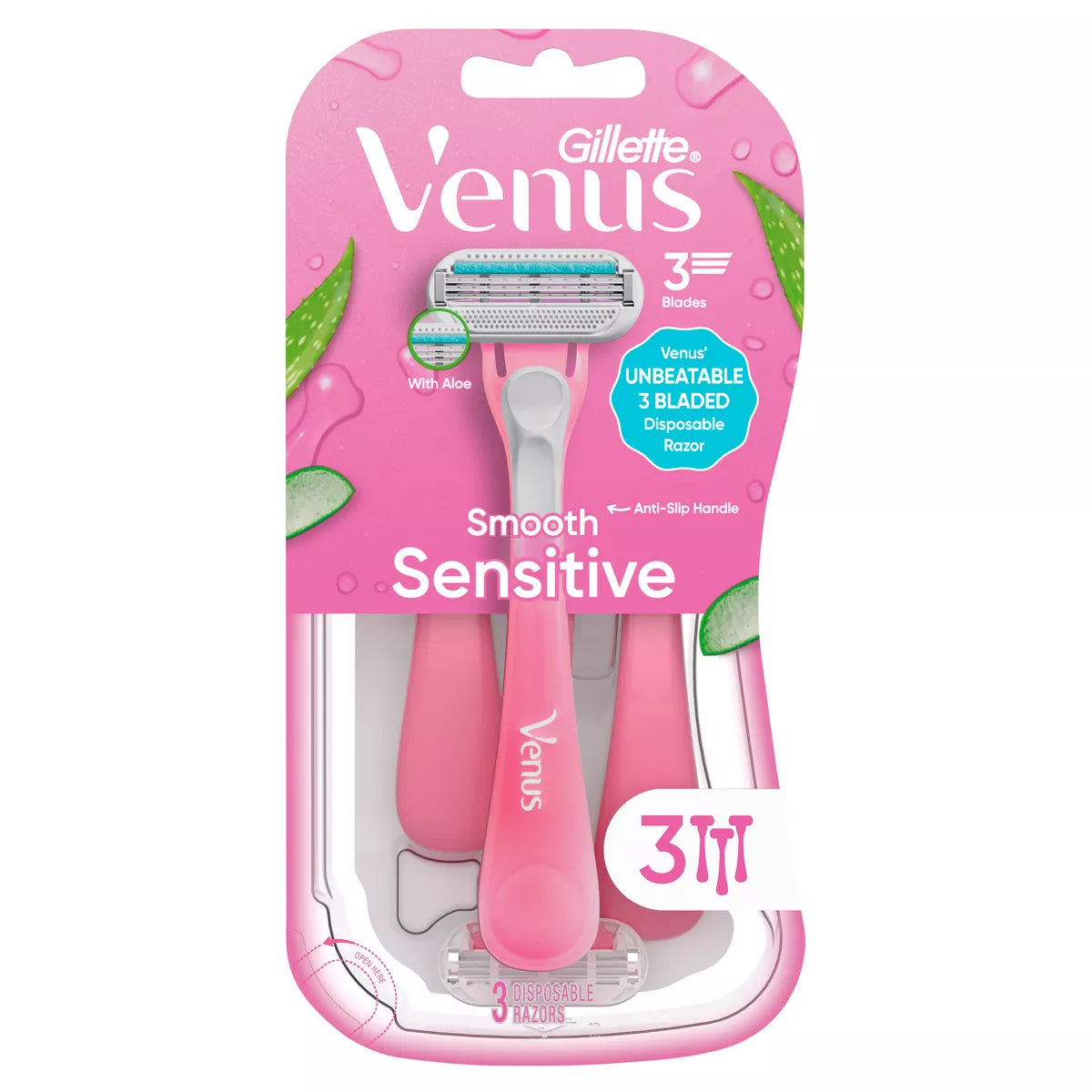 Venus Sensitive 3-Blade Women'S Disposable Razors - 3Ct