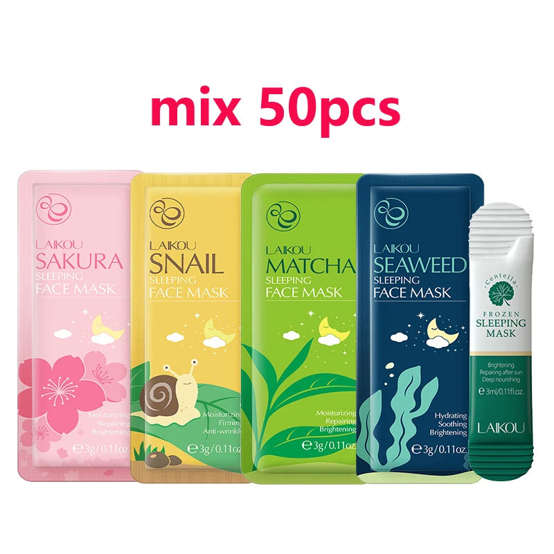 50Pcs  Sakura Moisturizing Sleeping Face Mask Night Repairing Facial Cream Packs Nourishing Hydrating Smooth Mask for Face