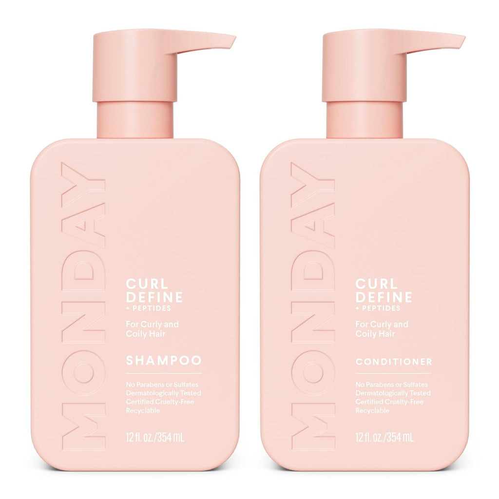 Curl Define Shampoo + Conditioner Set (2 Count) 12 Oz Each Nourishes Curls, Tames Frizz, Coconut Oil and Shea Butter Enhance Shine, 100% Recyclable Bottle