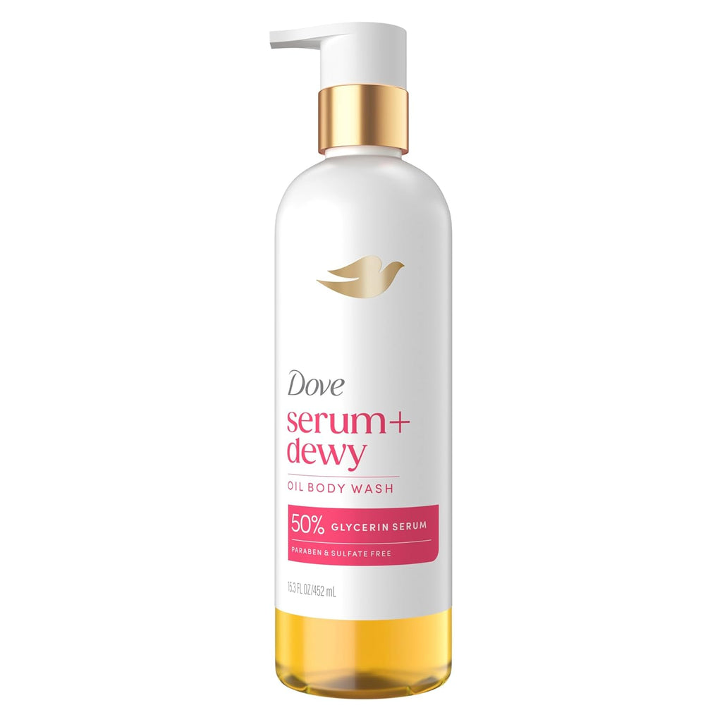 Dove Serum+ Dewy Shower Oil Body Wash, Coconut & Geranium Oil, 15.3 Fl Oz