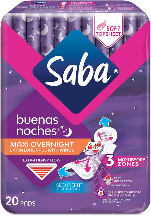 Buenas Noches Overnight Maxi Pads with Wings, Built for Absorption Distribution and Protection, 6-Pack of 20 Pads (120 Count)