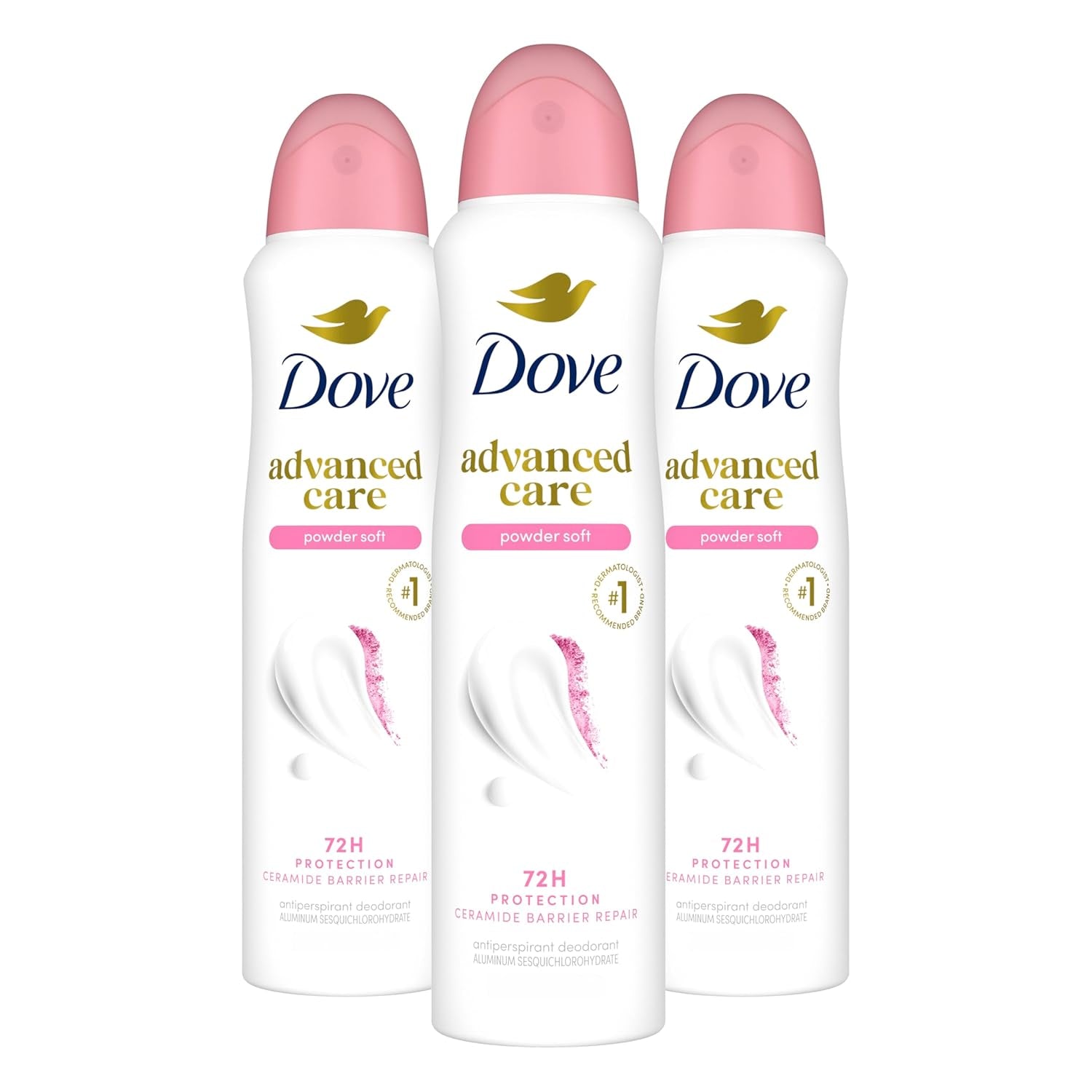 Dove Advanced Care Antiperspirant Deodorant Spray Powder Soft 3 Count to Help Skin Barrier Repair after Shaving 72 Hour Antiperspirant Deodorant for Soft Underarms with Boosted Ceramide Levels 3.8 Oz