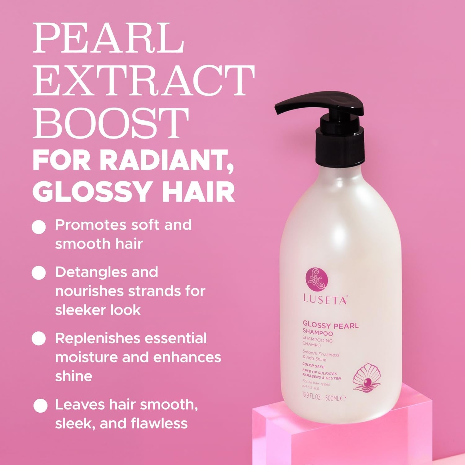Glossy Pearl Shampoo for Smoothing and Nourishing Frizzy, Moisturizing Shampoo with Pearl Extract, Enhances Natural Luster for Dull Hair 16.9 Fl.Oz.
