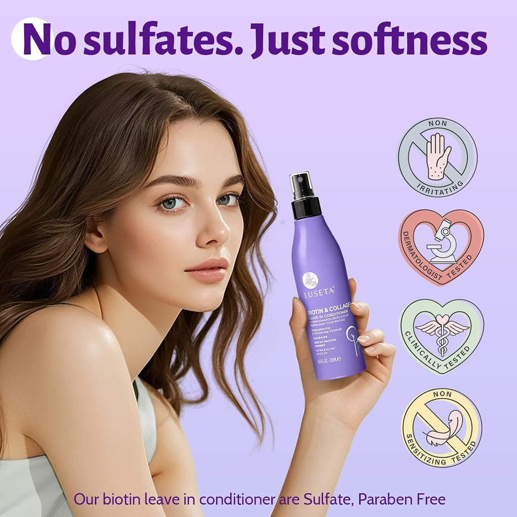Luseta Biotin Leave in Conditioner Volumizer for Dry & Fine Hair, 8.5Fl Oz | Biotin Detangler Spray Repairs Damaged Locks, Controls Frizz, and Boosts Volume without Heavy Buildup or Grease