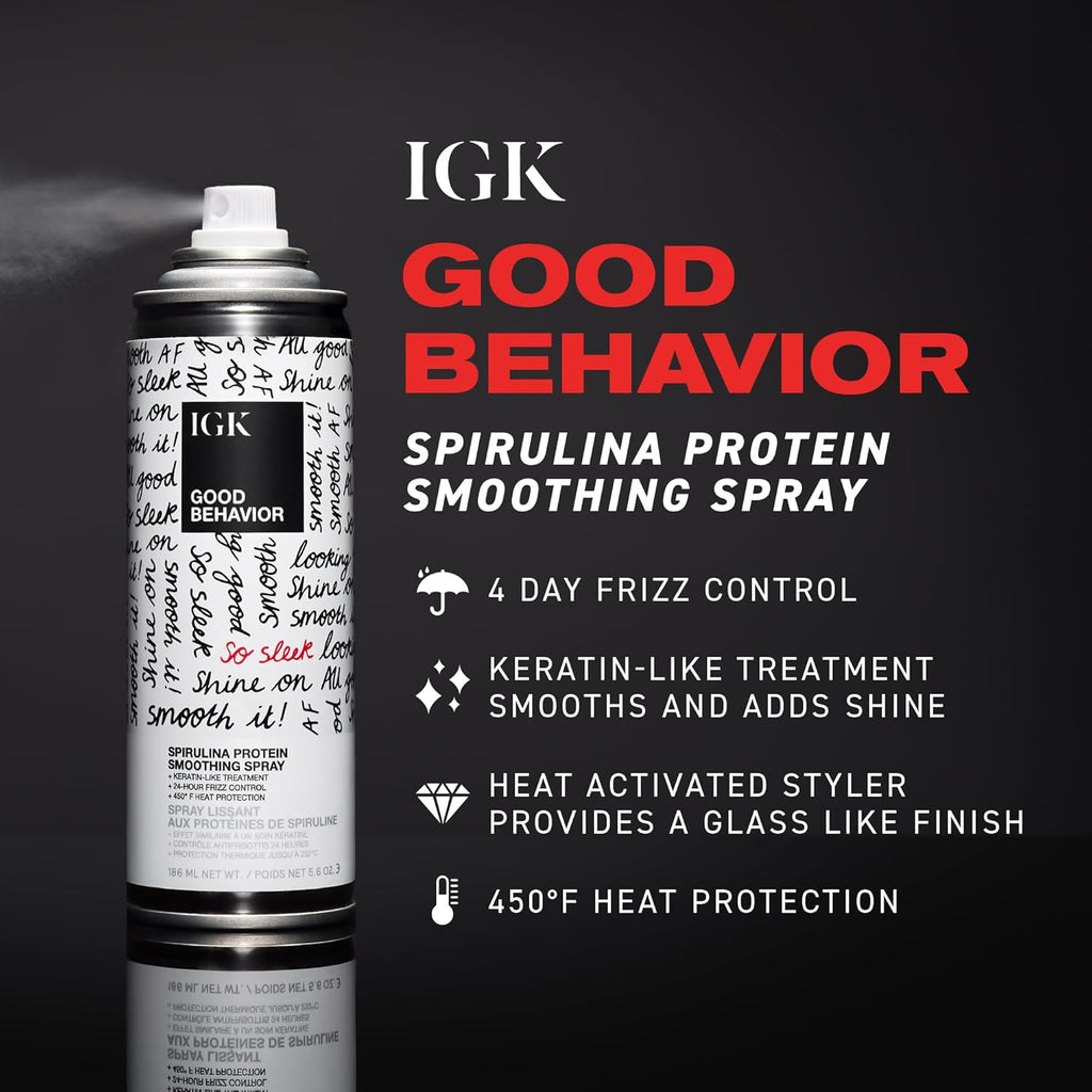 GOOD BEHAVIOR Spirulina Protein Smoothing Spray | 4-Day Frizz Control + Heat Protectant | Vegan + Cruelty Free | 5.6 Oz