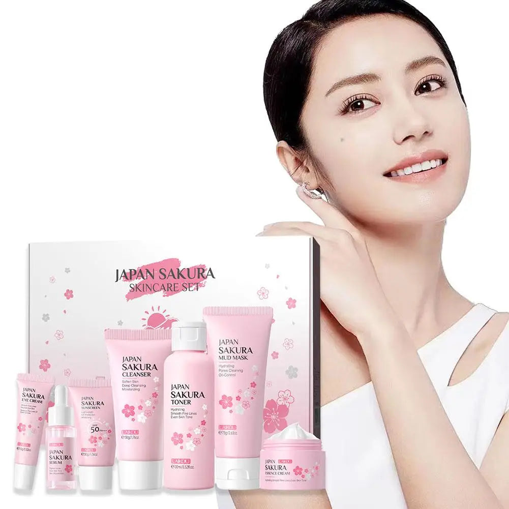 7Pcs Facial Skin Care Set Gentle Skin Cleaning Travel Skincare Set for Girls W/ Cleanser Toner Face Serum Cream Eye Cream