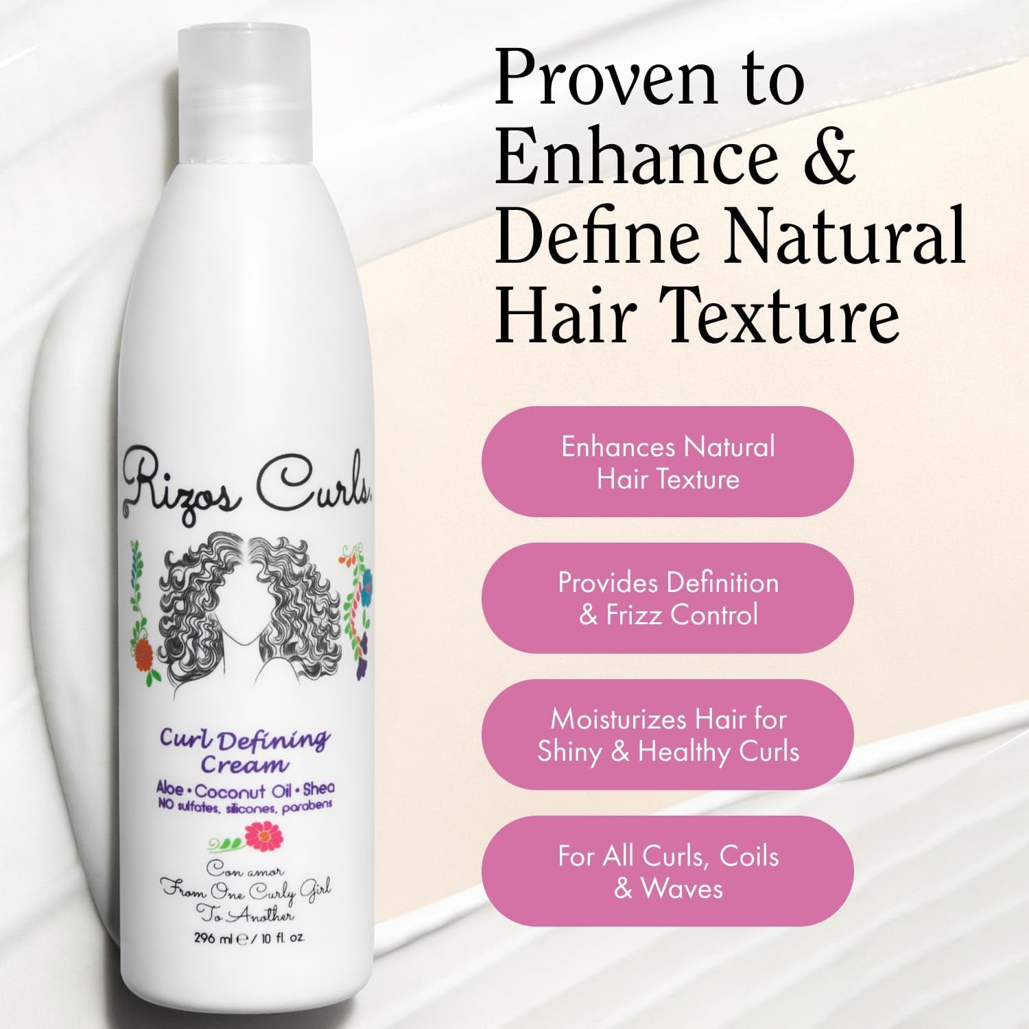 Curl Defining Cream for Wavy, Curly, Coily Hair – Frizz Control, Defines, Softens, Moisturizes, Adds Shine for 1A–4C Hair Types – Sulfate & Paraben