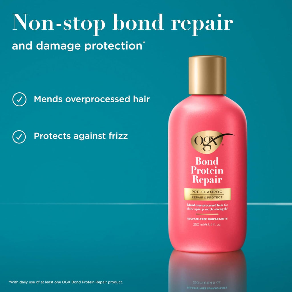 OGX Repair & Protect Bond Protein Repair Pre-Shampoo, Pre-Shampoo Treatment, Formulated without Para-Bens, Sulfate-Free Surfactants, 8.4 Fl. Oz