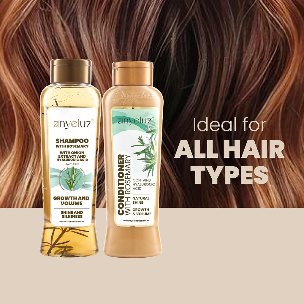Rosemary Shampoo and Conditioner Set - with Hyaluronic Acid and Natural Extracts, Strengthens and Hydrates Hair for Shine and Vitality - ¡Tu Cabello Fuerte!