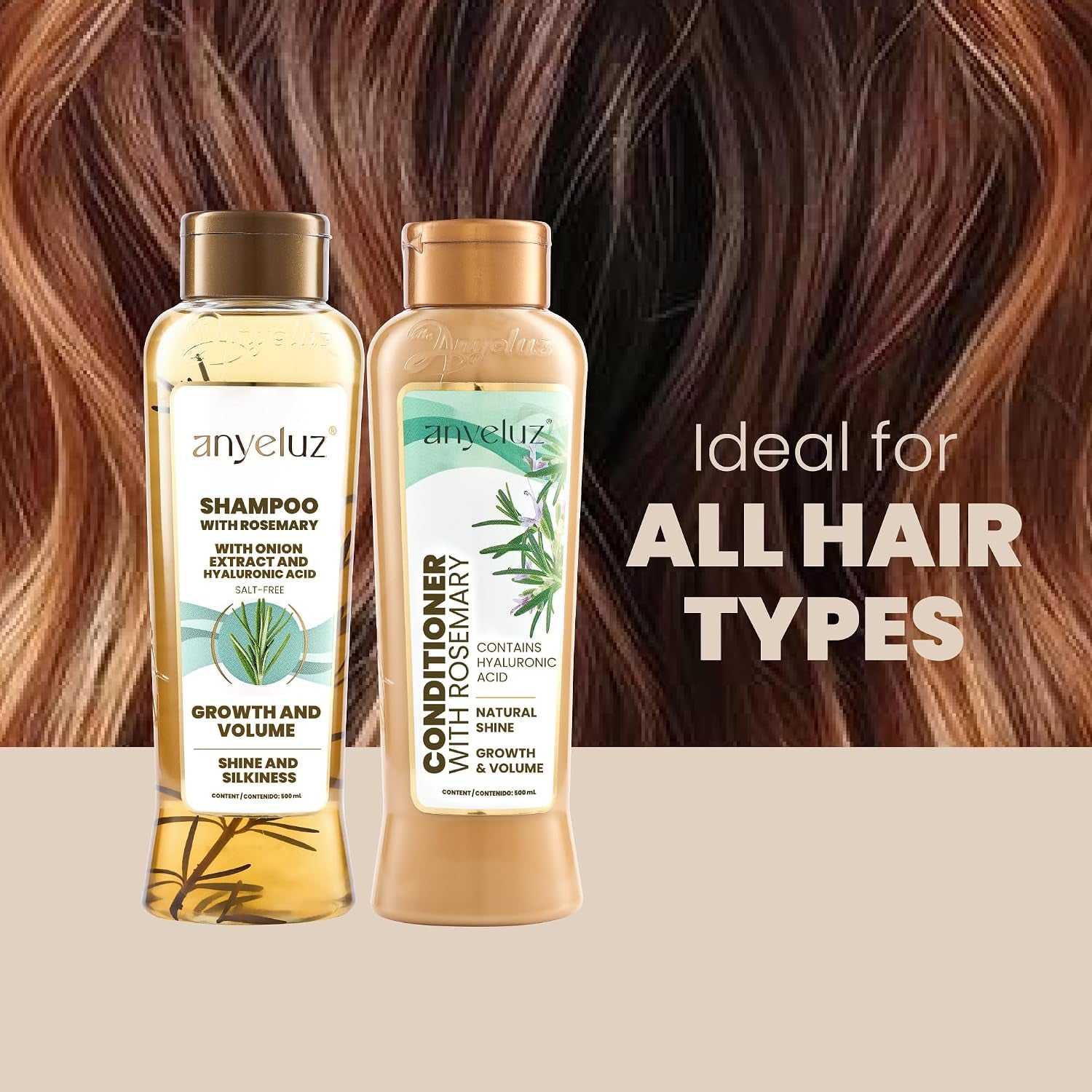 Rosemary Shampoo and Conditioner Set - with Hyaluronic Acid and Natural Extracts, Strengthens and Hydrates Hair for Shine and Vitality - ¡Tu Cabello Fuerte!