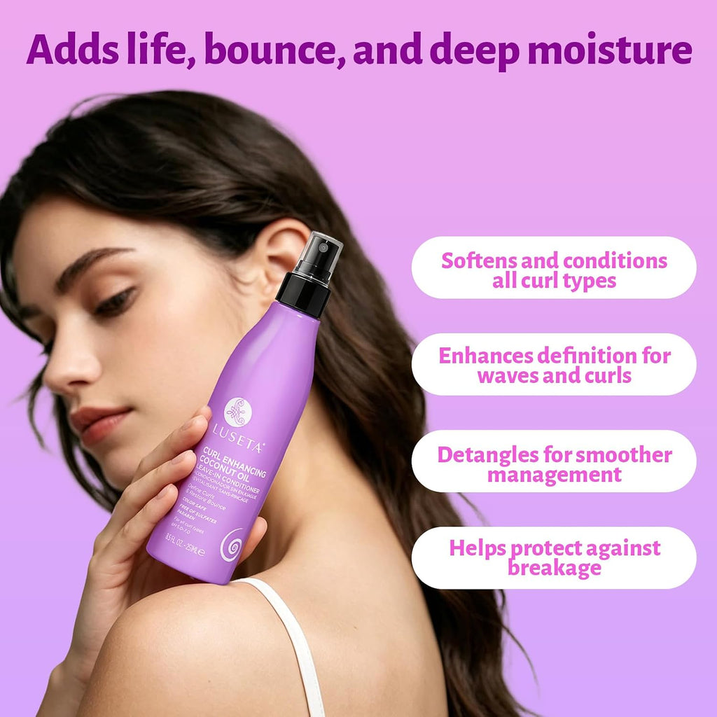 Luseta Curl Leave-In Spray with Coconut Oil，Frizz Control & Bounce, 8.5Oz | Defines Waves & Coils, Tames Frizz, and Restores Bounce with Coconut Oil Hydration. Lightweight, Color-Safe