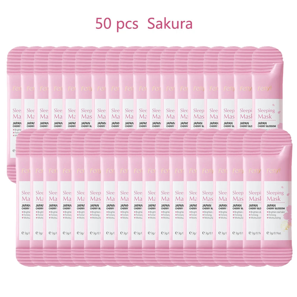 50Pcs  Sakura Moisturizing Sleeping Face Mask Night Repairing Facial Cream Packs Nourishing Hydrating Smooth Mask for Face