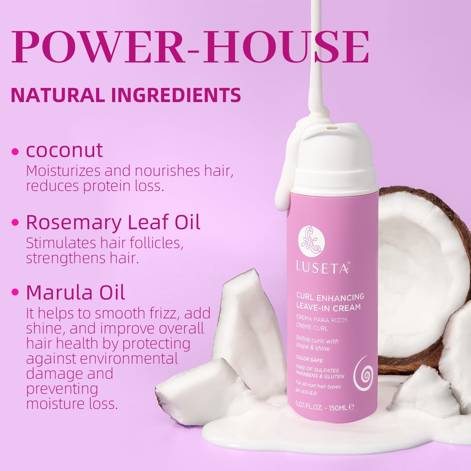 Luseta Curl Defining Cream Enhances Waves and Curls Hydrating and Moisturizing Leave in Cream for Curly Hair Frizz Control Add Shine Sulfate Free 5.07 Oz | Enhances Natural Waves & Curls, Restore Bounce, Helps Smooth Dry Strands, Control Frizz and Keeps Curls Soft and Manageable