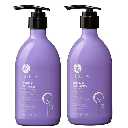 Luseta Biotin & Collagen Travel Size Shampoo and Conditioner Set for Thinning Hair, Thickening & Strengthening with Argan Oil - Travel Size Adds Volume Sulfate Free, Paraben Free - 2 * 1.01 Fl Oz