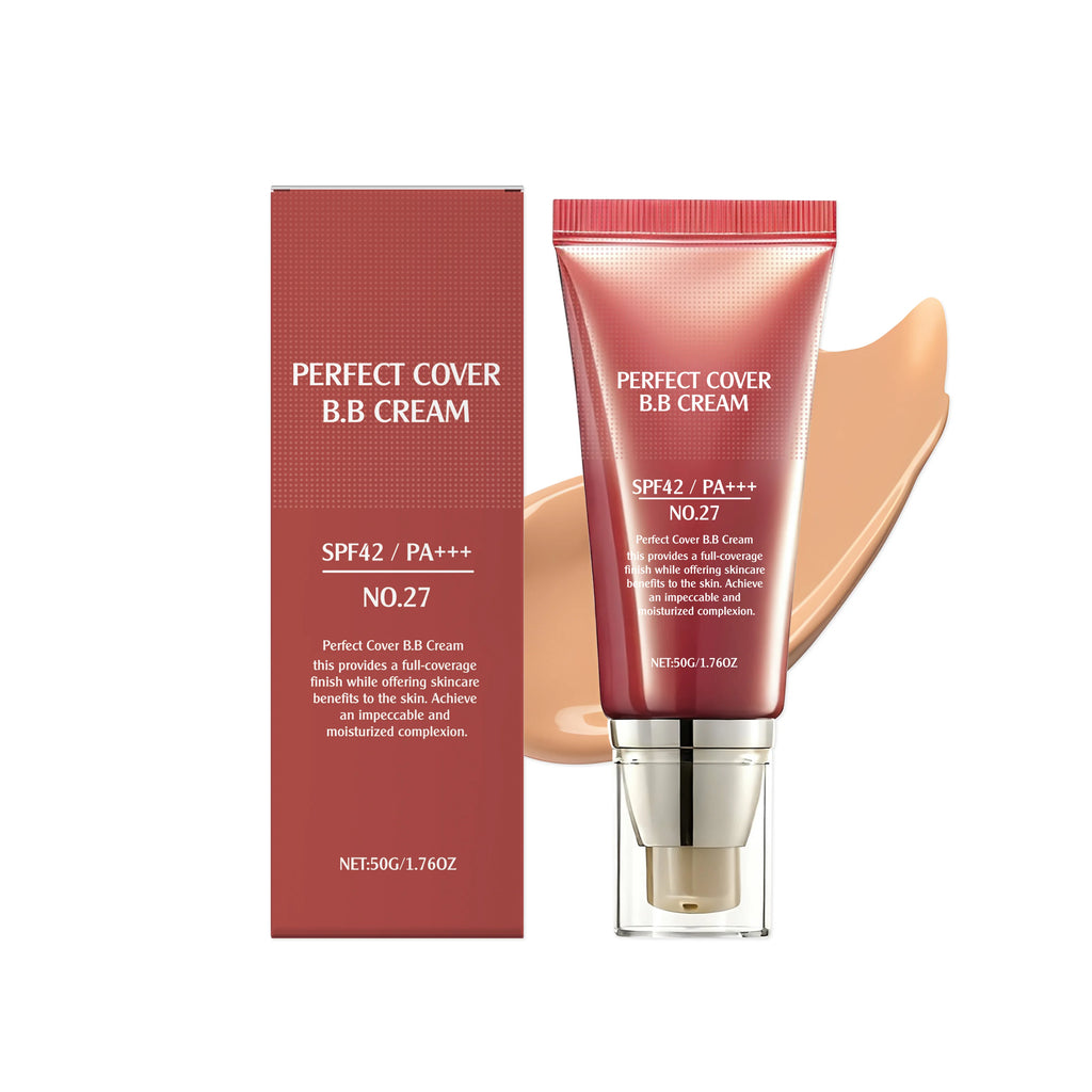 BB Cream SPF 42 PA +++ Tinted Moisturizer for Face Full Coverage Concealer Liquid Foundation Makeup for Dark Circles Fine Lines