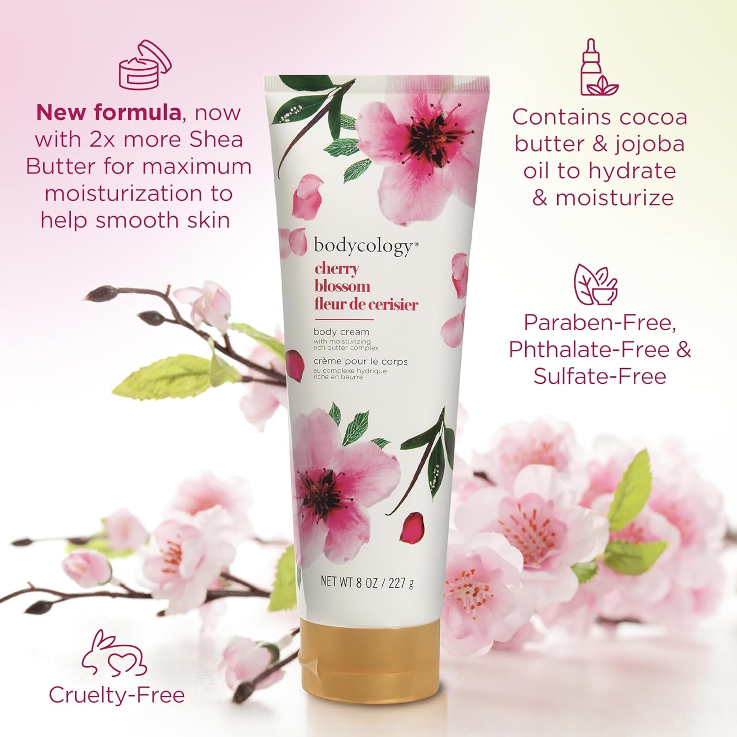 Shea Butter Body Cream, Cherry Blossom, 8 Oz