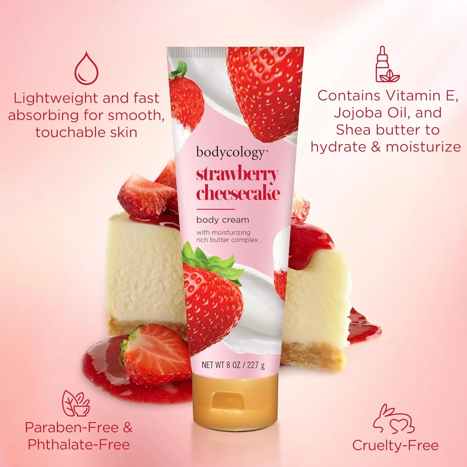 Bodycology Shea Butter Body Cream, Strawberry Cheesecake, 8 Oz