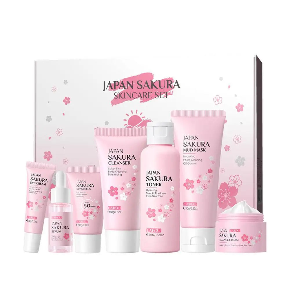 7Pcs Facial Skin Care Set Gentle Skin Cleaning Travel Skincare Set for Girls W/ Cleanser Toner Face Serum Cream Eye Cream