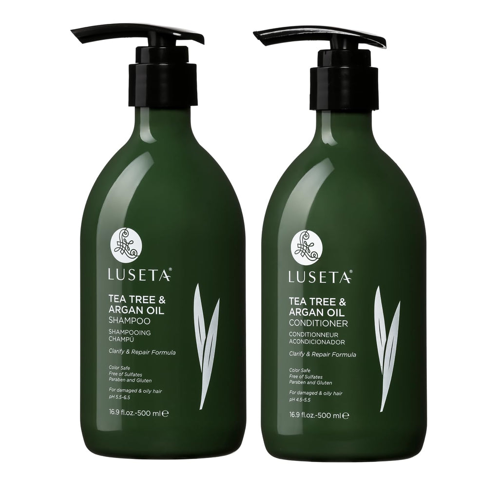 Tea Tree Oil Shampoo and Conditioner Set for Flaky, Dry Scalp - Cooling Peppermint & Lavender, Refreshes Scalp & Removes Buildup, Sulfate-Free, 2 X 16.9 Oz