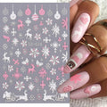 Christmas Nail Art Stickers, 8Sheets 5D Embossed Snowflake Nail Decals Pink White Snowflake Bell Elk Snowmen Xmas Tree Winter Nail Design DIY Luxurious Holiday Nail Decoration for Women Girls