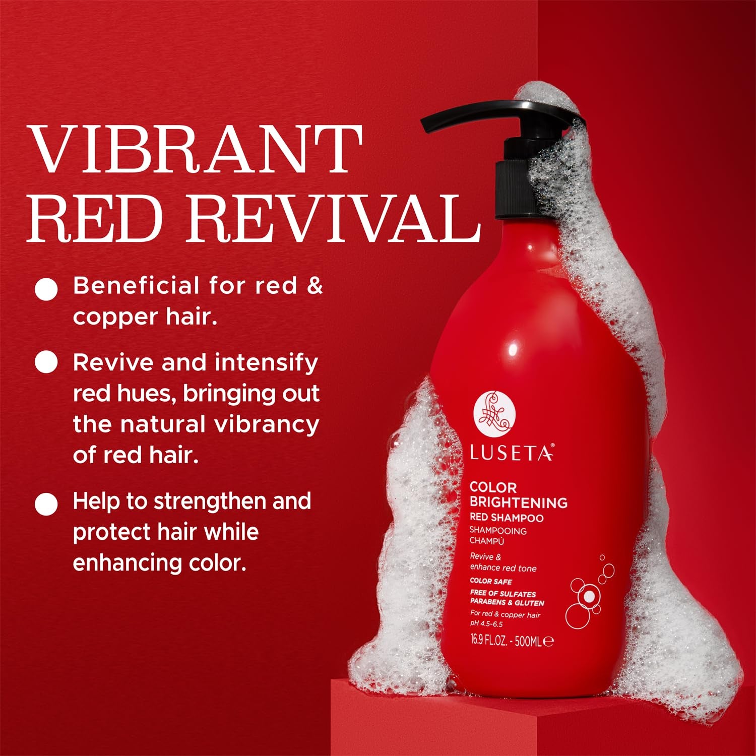 Luseta Color Brightening Red Shampoo for Red Hair, Enhancing Red Hair Shampoo for Color Treated, Color Depositing Shampoo for Copper Hair, Sulfate, Paraben & Cruelty Free 16.9Oz
