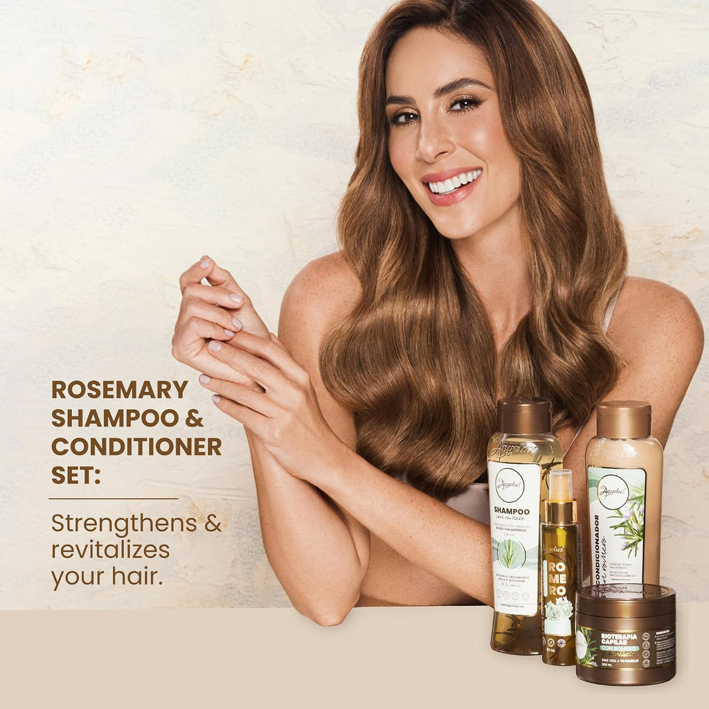 Rosemary Shampoo and Conditioner Set - with Hyaluronic Acid and Natural Extracts, Strengthens and Hydrates Hair for Shine and Vitality - ¡Tu Cabello Fuerte!